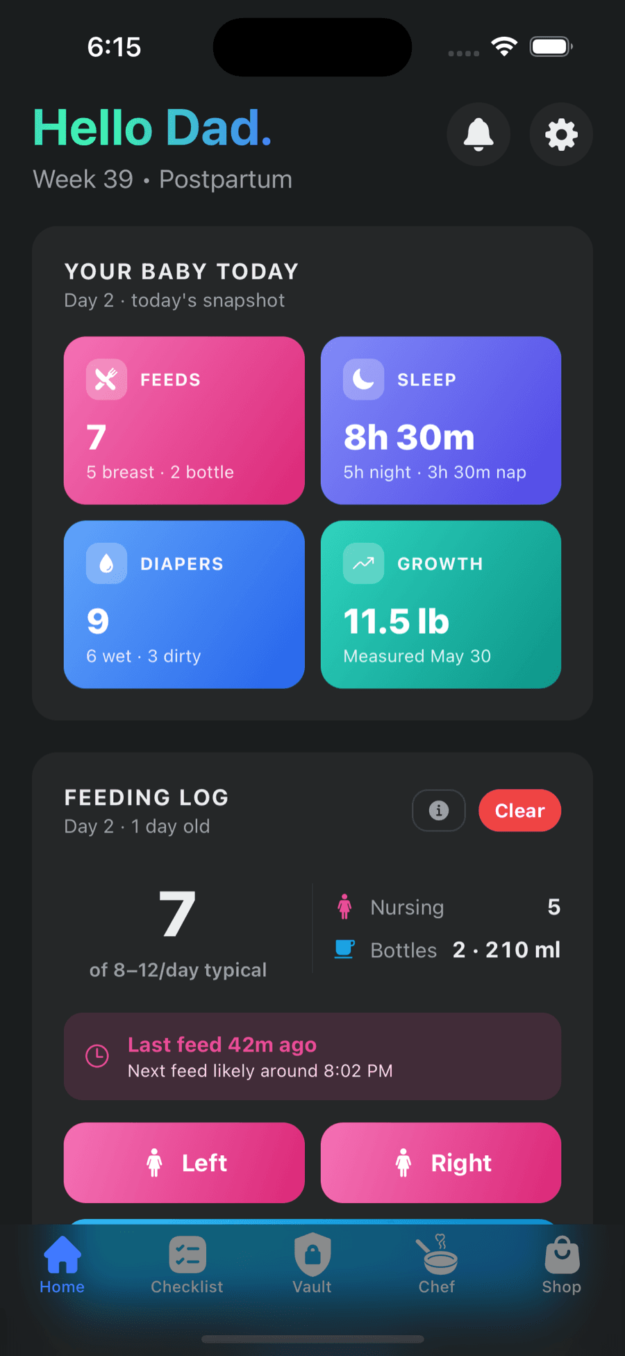 Fatherhood newborn feed and sleep tracker